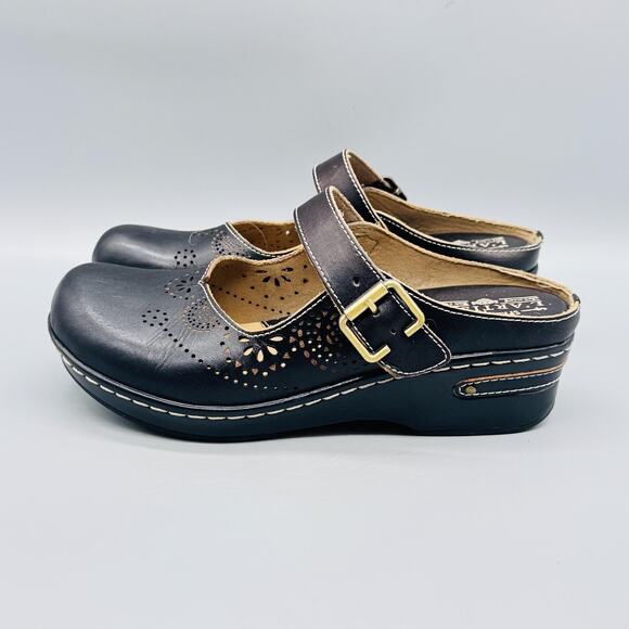 Spring Step L'Artiste Shoes Womens 9 Black Leather Aneria Mary Jane Wedge Clog - Picture 5 of 13